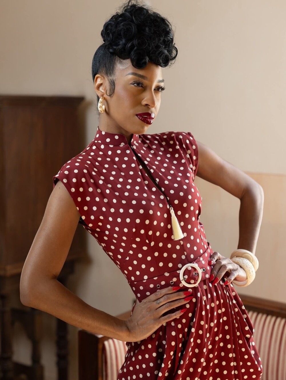 NWT Trashy Diva Dubonnet Dots Marie Drape Dress - Picture 5 of 5